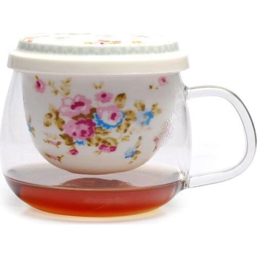 High Quality Drinkware Glass Tea Cup with Ceramics Cover and Tea Filter Morning Transparent glass Mugs 300ml