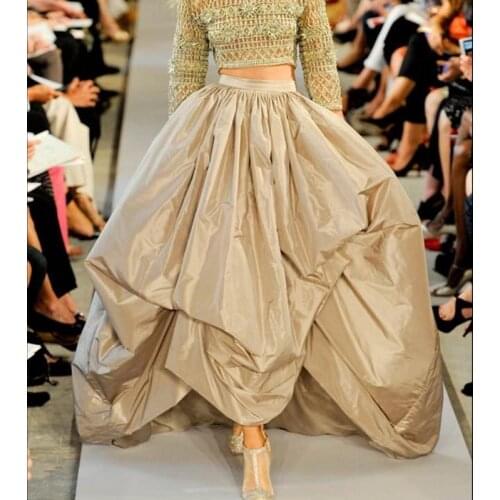 Elegant Champagne Puffy Taffeta Skirts For Women With Pockets Zipper Formal Party Skirts Custom Made Faldas Mujer