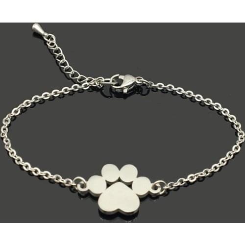 Bear Paw Stainless Steel Charm Chain Bracelet Stainless Steel Bear Print Pendant Chain Bracelet For Women Girls