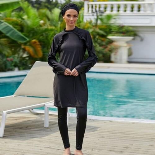 87HF Muslim Women Swimwear Set Long Sleeve Burkini Modest Swimsuit Swimming Beachwear