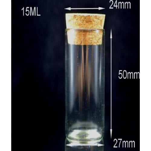 100pcs 27*50mm 15ml High quality Small Clear Glass Bottle Vial Pendant With Cork stopper For Wedding Holiday Decoration Gifts