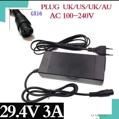 29.4V 3A Fast Lithium Battery Charger for 24V Lithium Battery Pack Charger Interface 3P-GX16 AC100-240 Bike free shipping