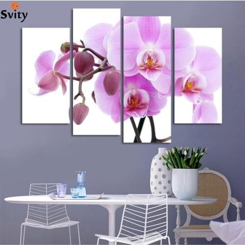 4 Piece Free Shipping Cheap abstract Modern Wall Painting purple pink flower Home Decorative Art Picture Paint on Canvas H080