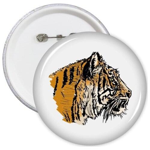 Tiger Head Close-up King Animal Wild Round Pins Badge Button Clothing Decoration Gift 5pcs