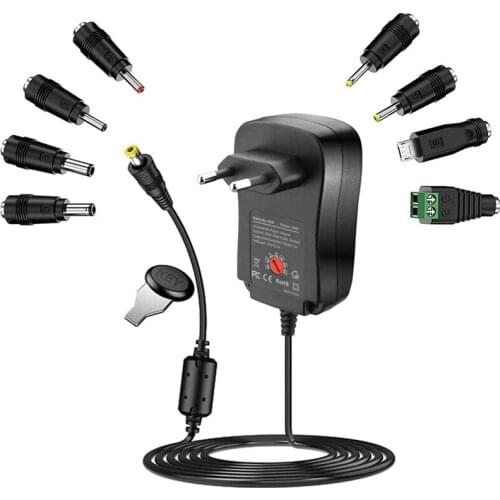 30W AC/DC Adaptor Switching Power Supply With Adapter Tips, For 3V-12V Household Electronics And LED Strips EU Plug