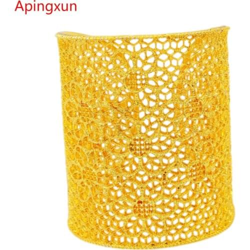 PINXUN 24K Gold Color Dubai Bangle For Women Girls Engagement Jewelry Ethiopian/Middle East/India Big Cuff Barcelet Party Gifts