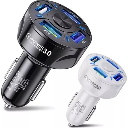 QC3.0 4USB Car Charger Fast Charge Car Charger One for Four Vehicle-Mounted Mobile Phone Charger Dropship