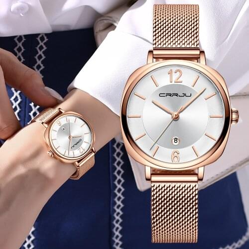 CRRJU Rose gold Wrist Watch Women Watches Luxury Brand Steel Ladies Quartz Women Watches Relogio Feminino Montre Femme