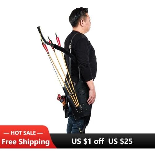 Toparchery Arrow Quiver Bow Bag Case Durable Black Leather for Archery Outdoor Hunting Shooting Without Arrows and Bow