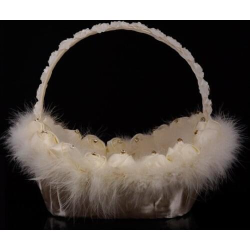 Flower Girl Baskets The Fabric Lace Decoration Cute Handle Flower Girl Basket White Flower Basket for Wedding Decoration