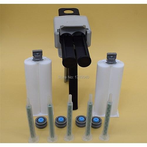 AB Glue Dispenser Caulking Gun 50ml 1:1 Glue Gun with 5pc Static Mixing Nozzle Tube and 2 sets 50ml Empty Dual-Barrel Cartridge
