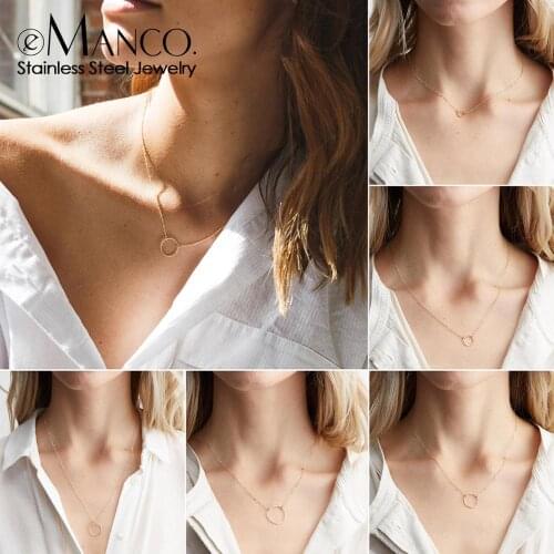 E-Manco women minimalist choker necklace simple stainless steel necklace for women round circle pendant necklace