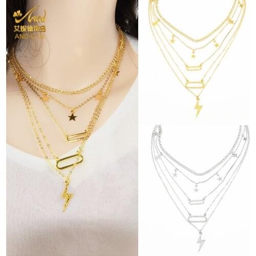 Ethiopia Vintage Multilayer Moon Star Plated Necklace For Women Charms Clavicle Chain 2021 Trend African Jewelery Party Gift