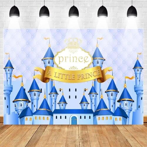 Cartoon Fantasy Castle Photographic Backdrop Newborn Little Prince Birthday Background for Boy Blue Castle Fairy Tale Backdrops