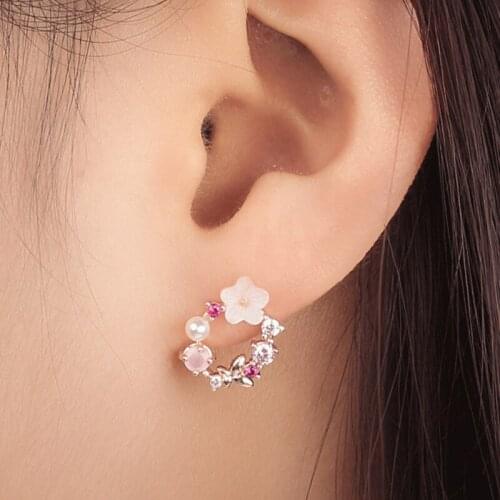 Korean Stud Earring New Fashion Flower Small Circle Earrings For Women Handmade Simulated Pearl Statement