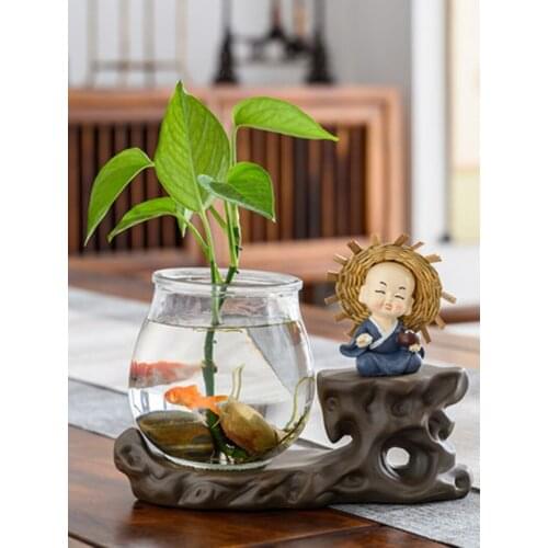 Creative Decorative Flower Pots Hydroponics Plant Glass Vase Home Office Desktop Little Monk Design Grass Flower Pot Ornaments
