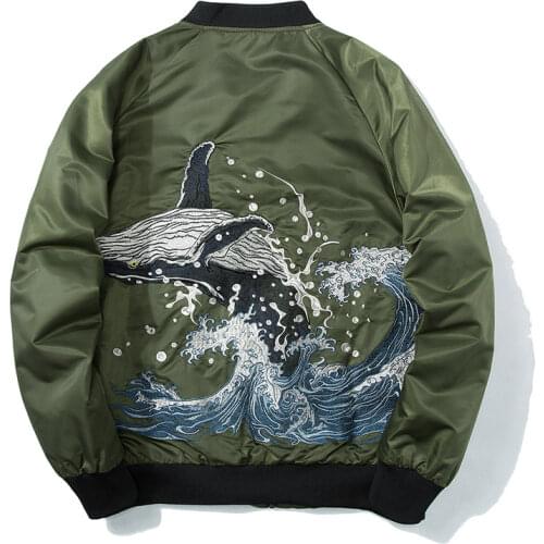 Whale Embroidered Bomber Jacket Men Spring Cotton Padded MA1 Thick Coat Oversize Baseball Male Coats Winter Japanese