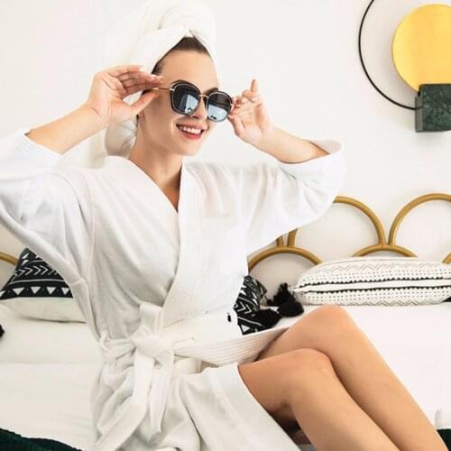 White Towel Fleece Bathrobe Cotton Nightwear Women Bath Solid Robe Sleepwear Winter Dress Kimono Robe Nightdress Home Clothing