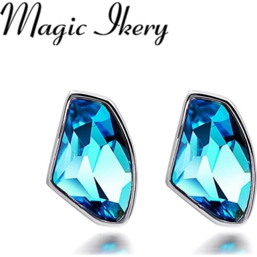 Magic Ikery New 2017 Silver Color Austrian Crystal Irregular Stud Earrings Wholesales Fashion Jewelry For Women MKY1128