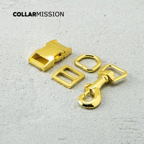 Metal buckle+Tri-Glid+D ring+metal dog clasp/set) retailing yellow gold 15mm for DIY dog collar set harness DIY accessories