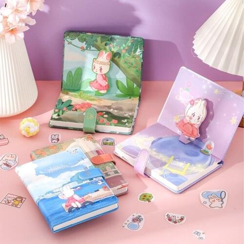 Cute Bunny Pu Leather Candy Color Diary 3d Title Page Notebook Planner Kawaii Student Stationery School Supplies friend Gift