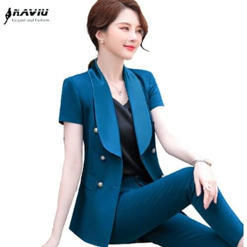 2021 New Women Suits Clothes Summer Fashion Business Casual Short Sleeve Slim Blazer And Pants Office Ladies Work Wear