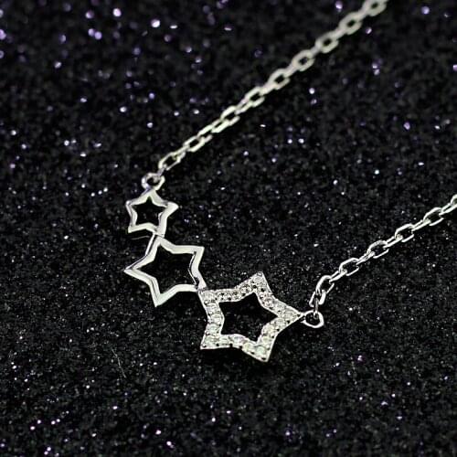 Real 925 Silver Star Necklace Cute Shiny Star Choker Drop Charm Necklaces Woman Gifts Wedding Party Birthday Jewelry