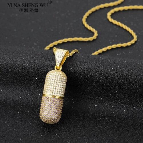 New Style Ice Out Capsule Pill Pendant Necklaces Gold Sweater Chain Necklace Choker For Women Hip Hop Punk Crystal Jewelry Gifts