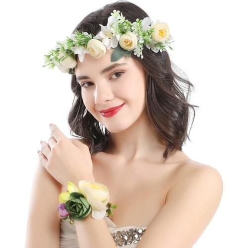 Rattan Princess White Flower Crown Head Wreath Childrens Dress Hairbands Holiday Photo Headdress Wedding Accessories Wholesale