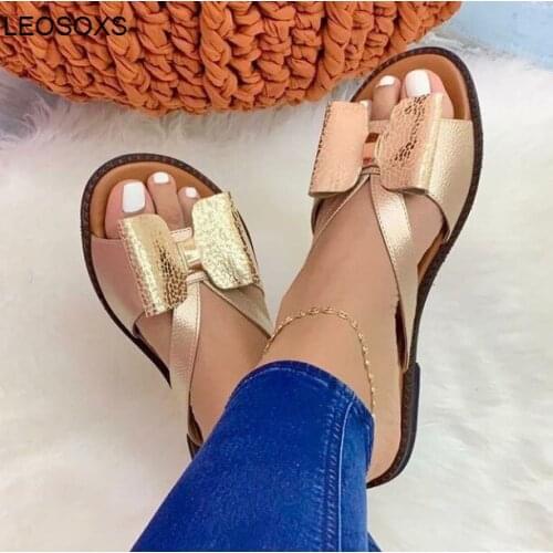 Summer 2021 New Flat Bottom Color Matching Bow Womens Sandals Large Size Women Shoes Fashion Casual Beach Outdoor Slides