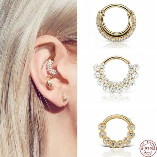 Aide 925 Sterling Silver Pave White Cubic Zirconia Huggie Earrings For Women Gift CZ Crystal Tiny Circle Cartilage Hoop Earrings