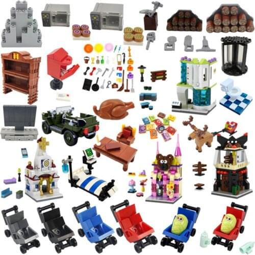 City Series Bookshelf Baby Carriage Toilet Model Toys Suitable for Kids Educational Building Blocks Birthday Present Cities