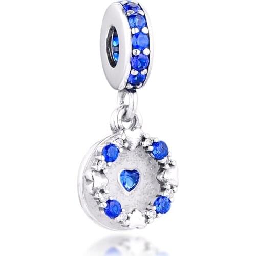 Charms 925 Silver Original Fit Pandora Bracelets Sterling Silver Blue Flower Ring Dangle Charm Beads for diy Women Jewelry