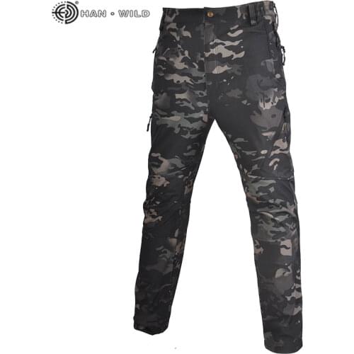 HAN WILD Tactical Camouflage Softshell Pants Men Military Casual Cargo Pants Breathable Windproof Trousers Hiking Climbing