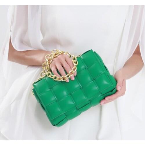 Green Weave Tote Bags for Women 2021 New Designer Pu Leather Handbag Small Square Plaid Shoulder Bag Female Chain Crossbody Bag