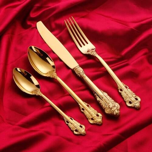 Thick stainless steel cutlery Chinese style cutlery 4 pieces of gold plated cutlery luxury dinnerware set plates tableware