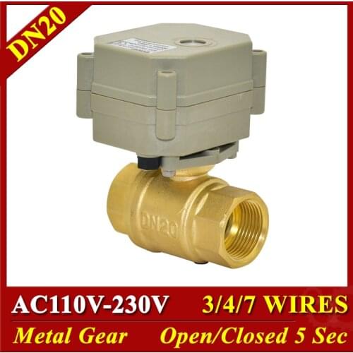 AC110V-230V 3/4/7 Wires Brass 3/4'' Water Electric Valves TF20-B2-C Metal Gear 2 Way DN20 Motorized Ball Valves Fast Open