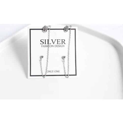 Fashion Trendy Long Chain Cuff Earrings For Women Girls Pure 925 Sterling Silver Drop Earring Party Gifts Jewelry