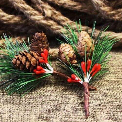 10pc Christmas Red Berry And Pine Cone Picks With Holly Branches for Holiday Floral Decor Flower Craft Artificil Flower