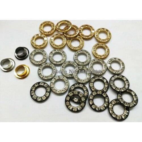 100sets/lot 3 colors 12mm round metal brass rhinestone eyelets crystal diamond grommets glass eyelets free shipping 2016090703