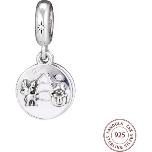 100% Real 925 Sterling Silver Perfect Christmas Dangle Charms Fits Pandora Bracelet Snowy Scene DIY Beads for Jewelry Making