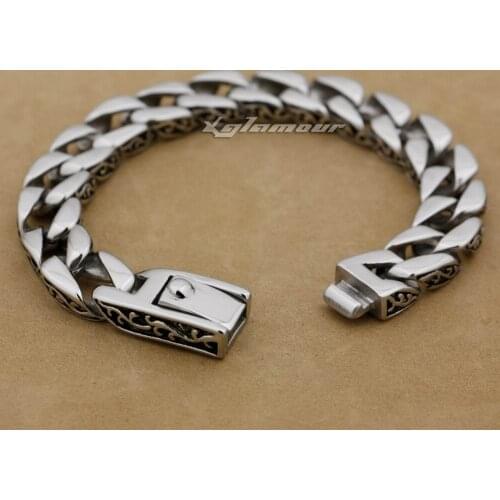12 Length 316L Stainless Steel Curb Cuban Link Mens Biker Bracelet 5C020(Length 9.2inch)