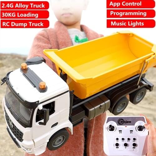 2.4G 16CH Alloy remote control Dump truck With High Simualtion lights and sounds Crane truck 30KG Loading APP Control boy gift