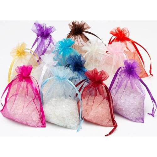 20pcs/lot Colorful Organza Gift Bag Transparent Mesh Packs Drawstring Pouches For Jewelry Wedding Party Beads Packing Sachet