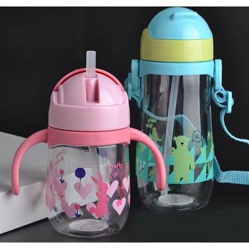 230/450ML Feeding cup Baby bottle with straw Portable Rope spill proof children Cup plastic bottle for kids drinking water copo