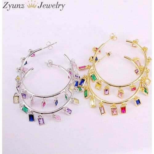 4Pairs, Cz Micro Pave Fashion Earring Studs Gold / Silver Color Party Jewelry Rainbow Crystal Geometric Charms Earrings