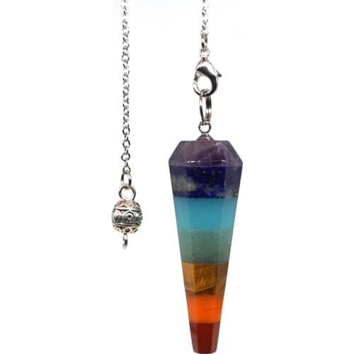 7 Chakra Natural Gemstones Bonded Pendulum Healing Crystal Reiki Dowsing Tool