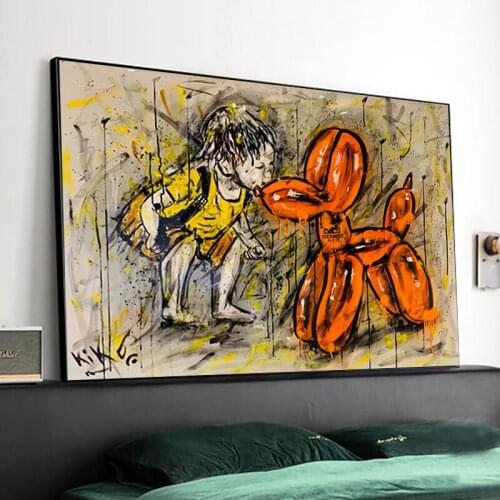 Abstract Graffiti Street Art Boy Kiss Balloon Dog Childhood Posters and Prints Canvas Painting Wall Art Pictures for Living Room