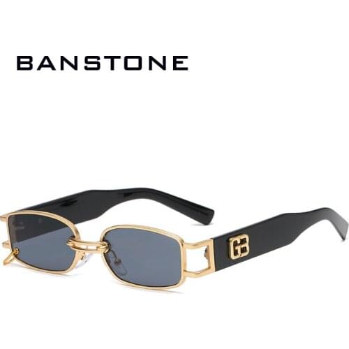 BANSTONE Small Rectangle Sunglasses Men Women 2020 Fashion Metal Sun Glasses Steampunk Circle Decorate Eyewear UV400 Oculos