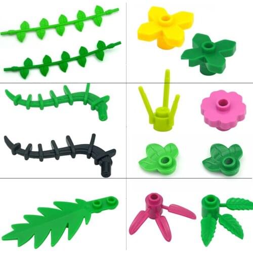 Locking Creator Blocks MOC Parts Plant Tree Leaf Flower Rockery Building Block Coconut Tree Leaves 30176 3741 32607 For Friend